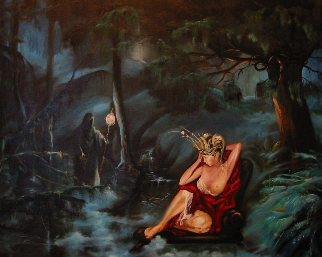 barevná ilustrace z mystického románu Gharmen autora Rafaela Santyho spisovatele duchovní beletrie